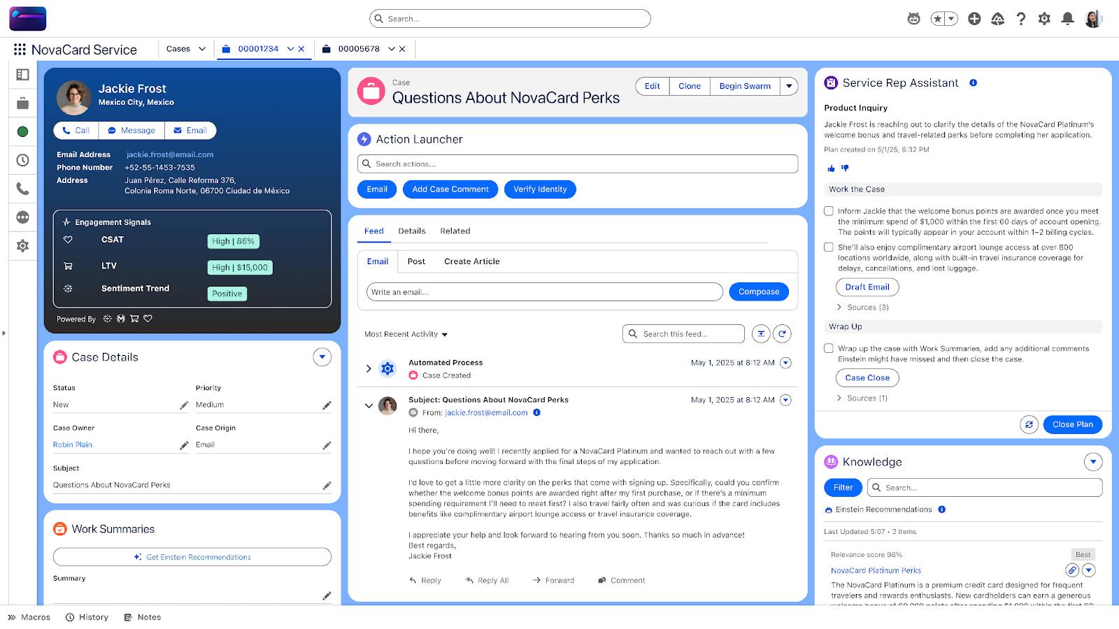 The service console surfacing data.