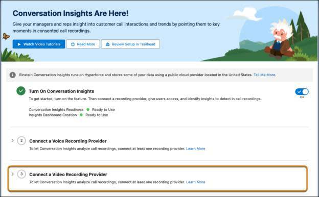Conversation Insights setup interface with video providers highlighted.