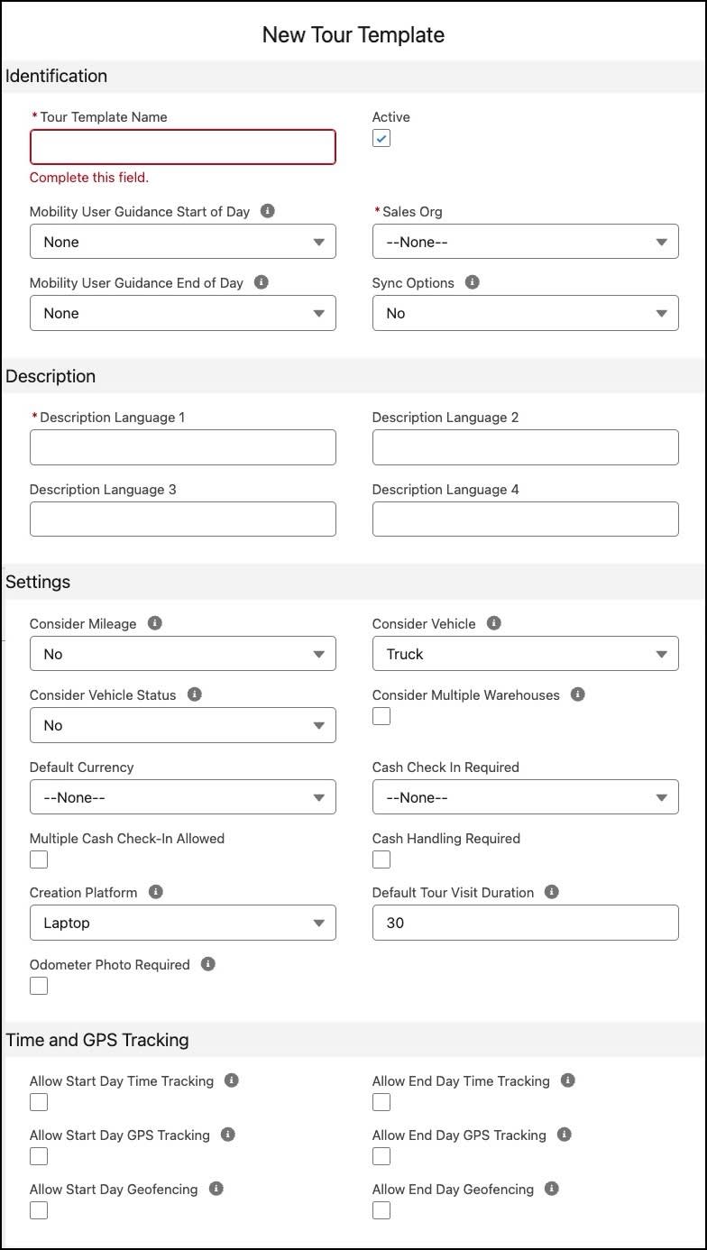 A template used to create tours in direct store delivery.