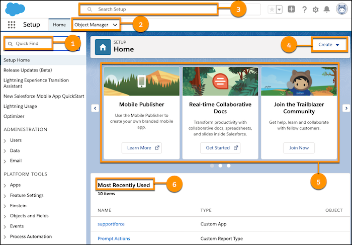 Página principal de configuración de Salesforce Lightning