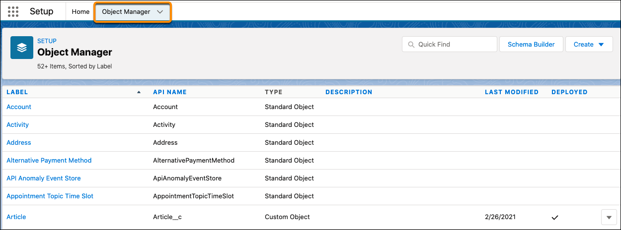 Object Manager Origin Setup and Object Manager Tips | Salesforce Trailhead