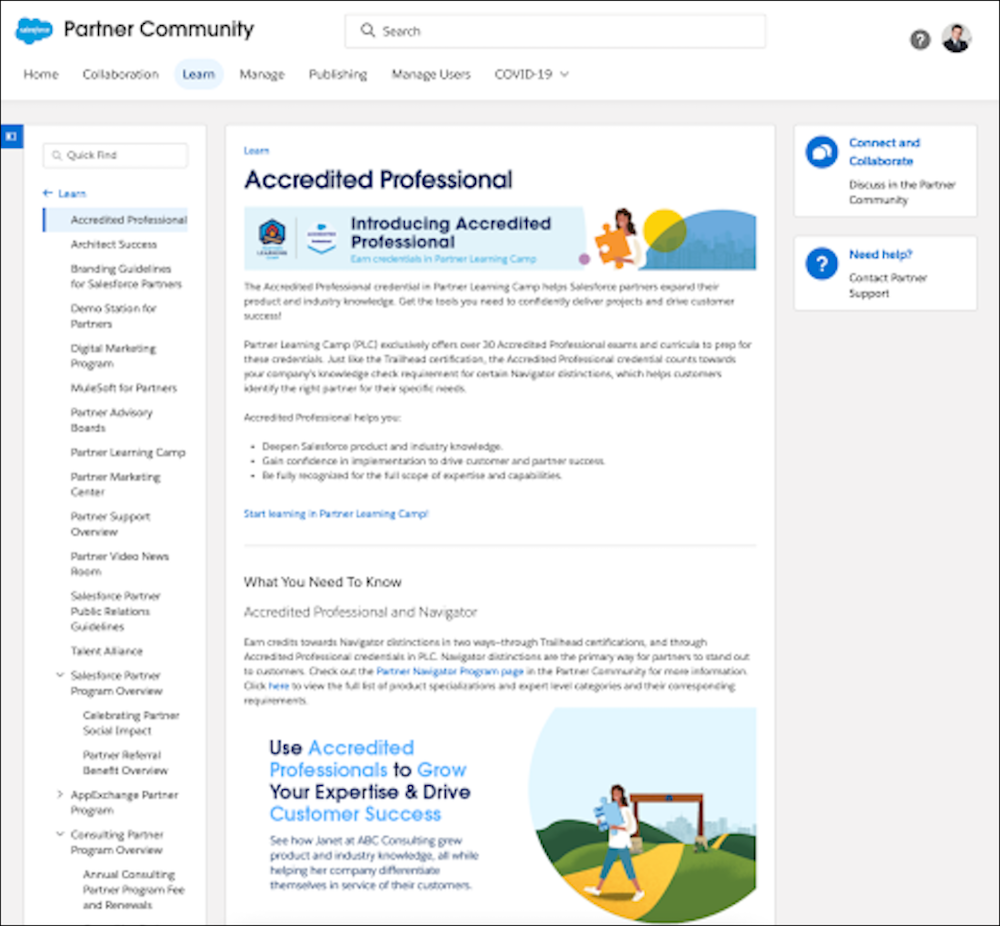 The Partner Community Learn tab