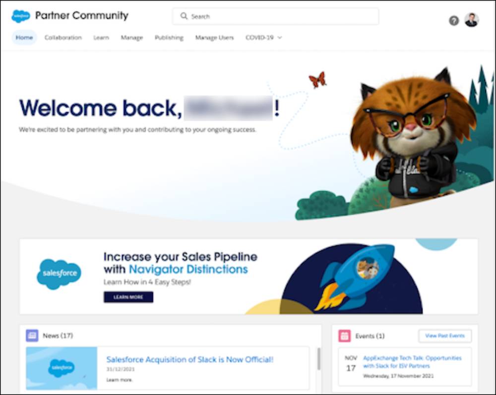 Salesforce パートナーコミュニティのランディング画面