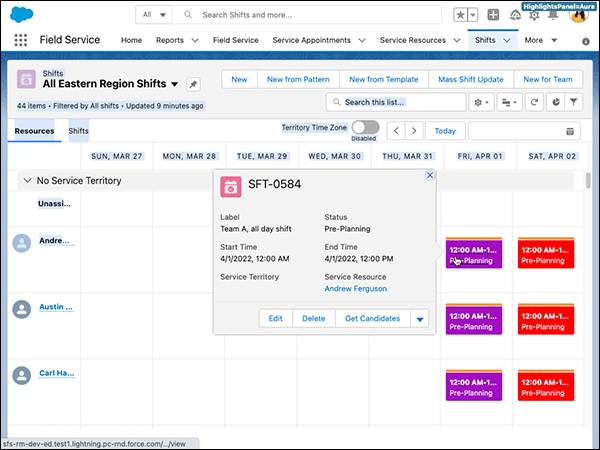 Viewing an existing shift in the Schedule view
