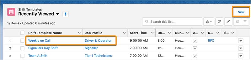 Shift Templates listview