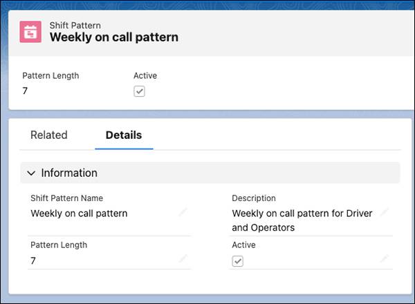 Shift Pattern Details tab