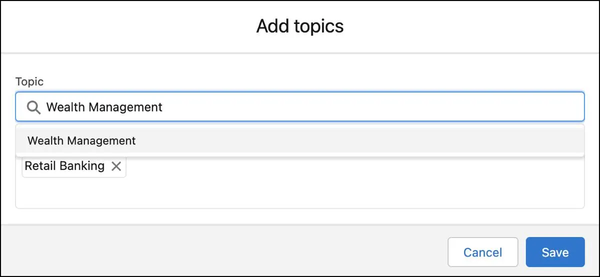 The Add topics window.