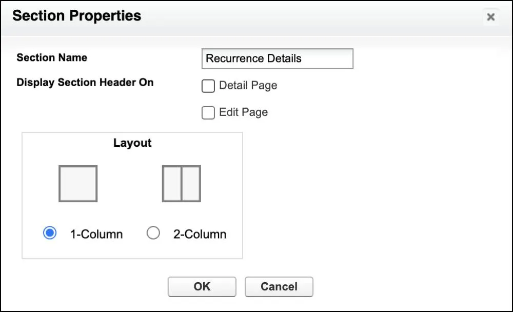 The Section Properties dialog box.