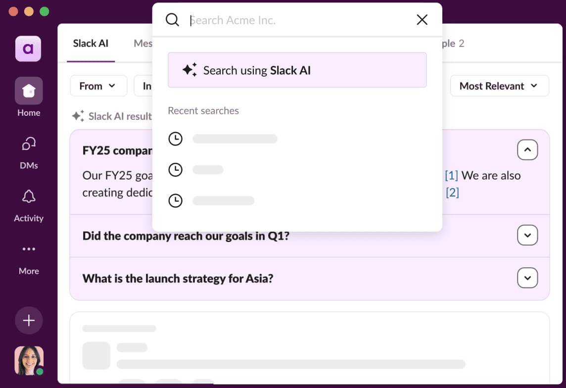 Search in Slack search bar.