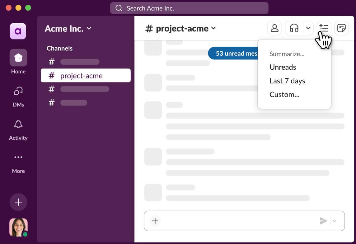 Summary of an unread project channel.