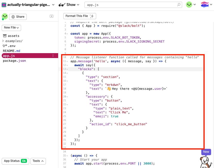 Remplacement de l’extrait de code précédent par le code ci-dessus, mis en évidence par un cadre rouge