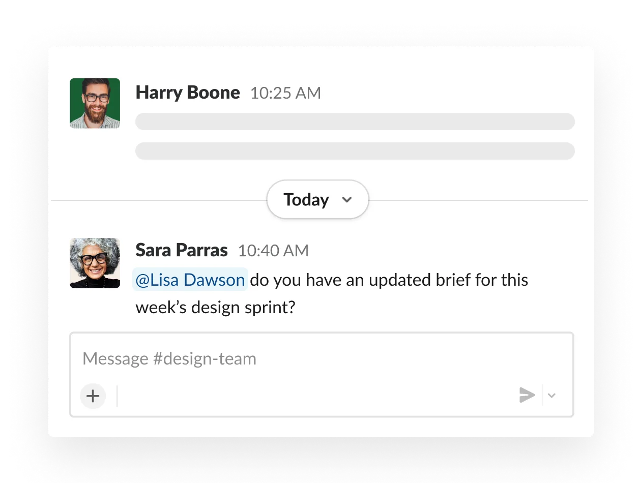 uma menção incluída em uma mensagem em uma conversa do Slack