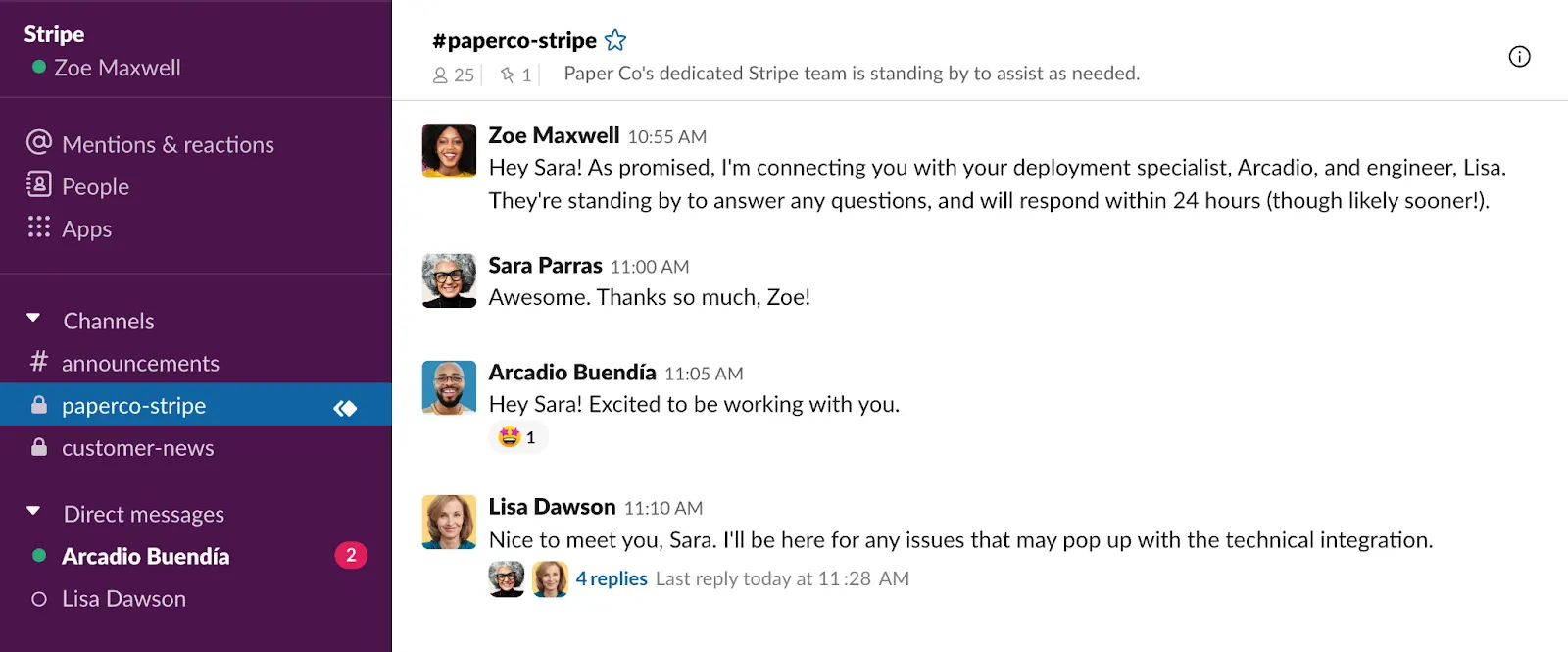 Example of a Slack channel.