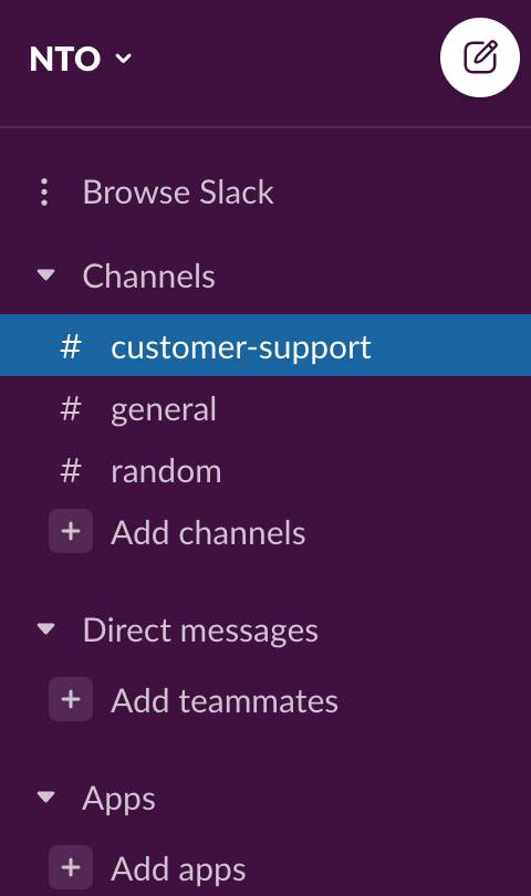 'customer-support' als Slack-Channel