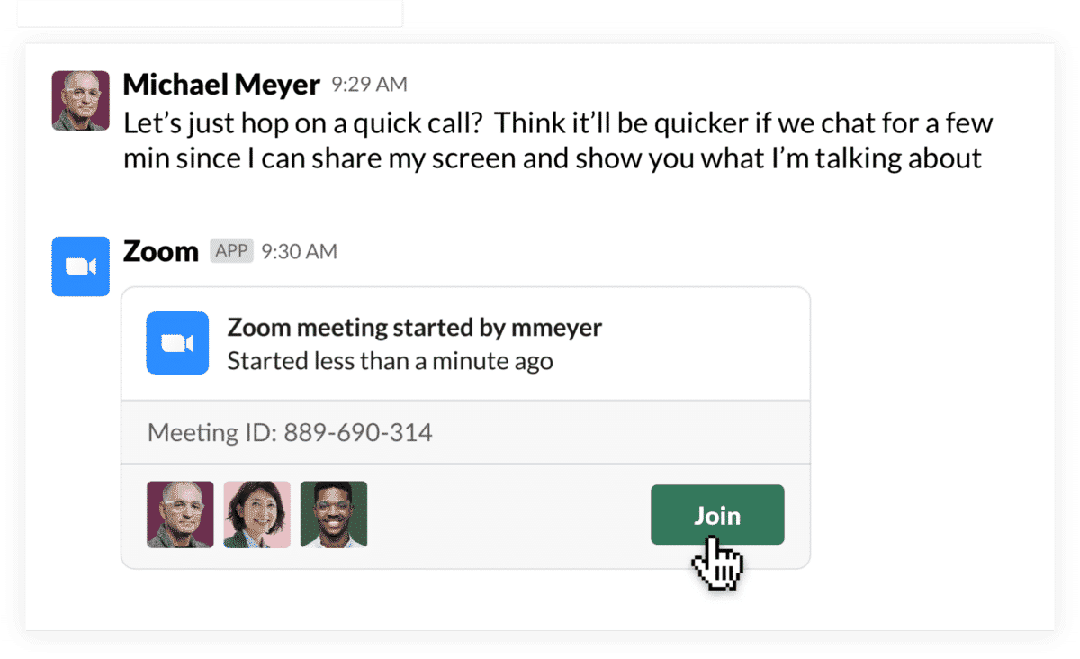 The Zoom integration in Slack 