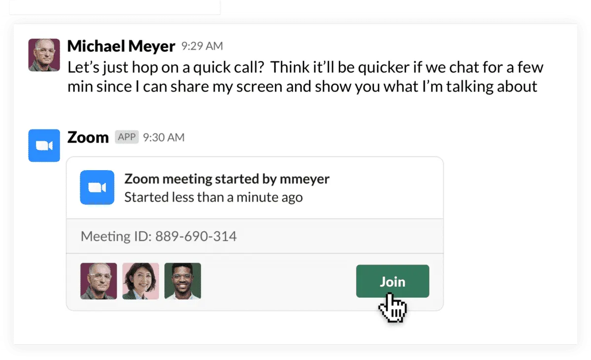 The Zoom integration in Slack