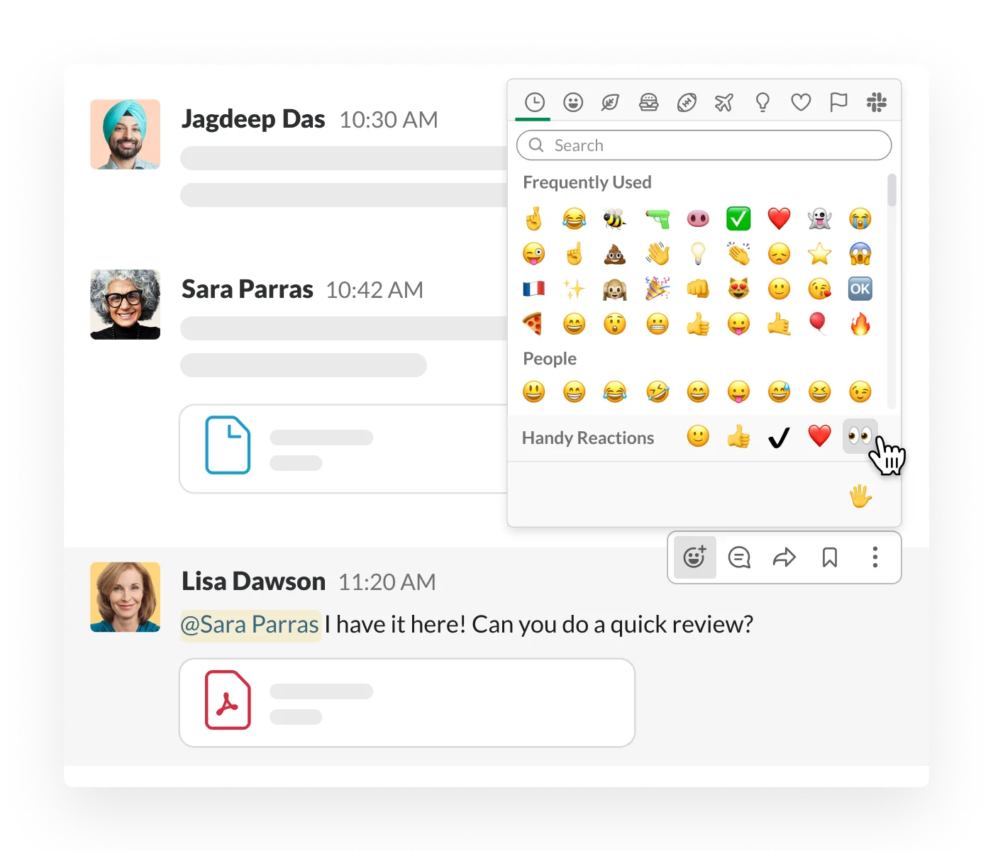 Le menu des émojis dans Slack