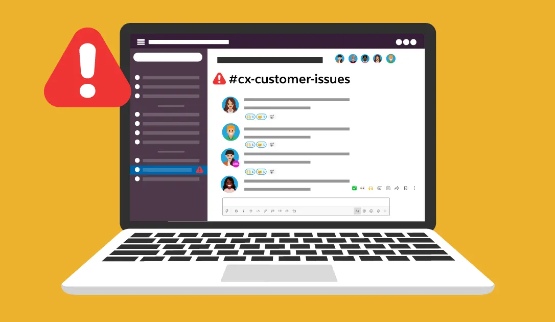 Slack-Channel mit einem Team, das an der Klärung eines Kundenvorgangs mit hoher Dringlichkeit zusammenarbeitet.