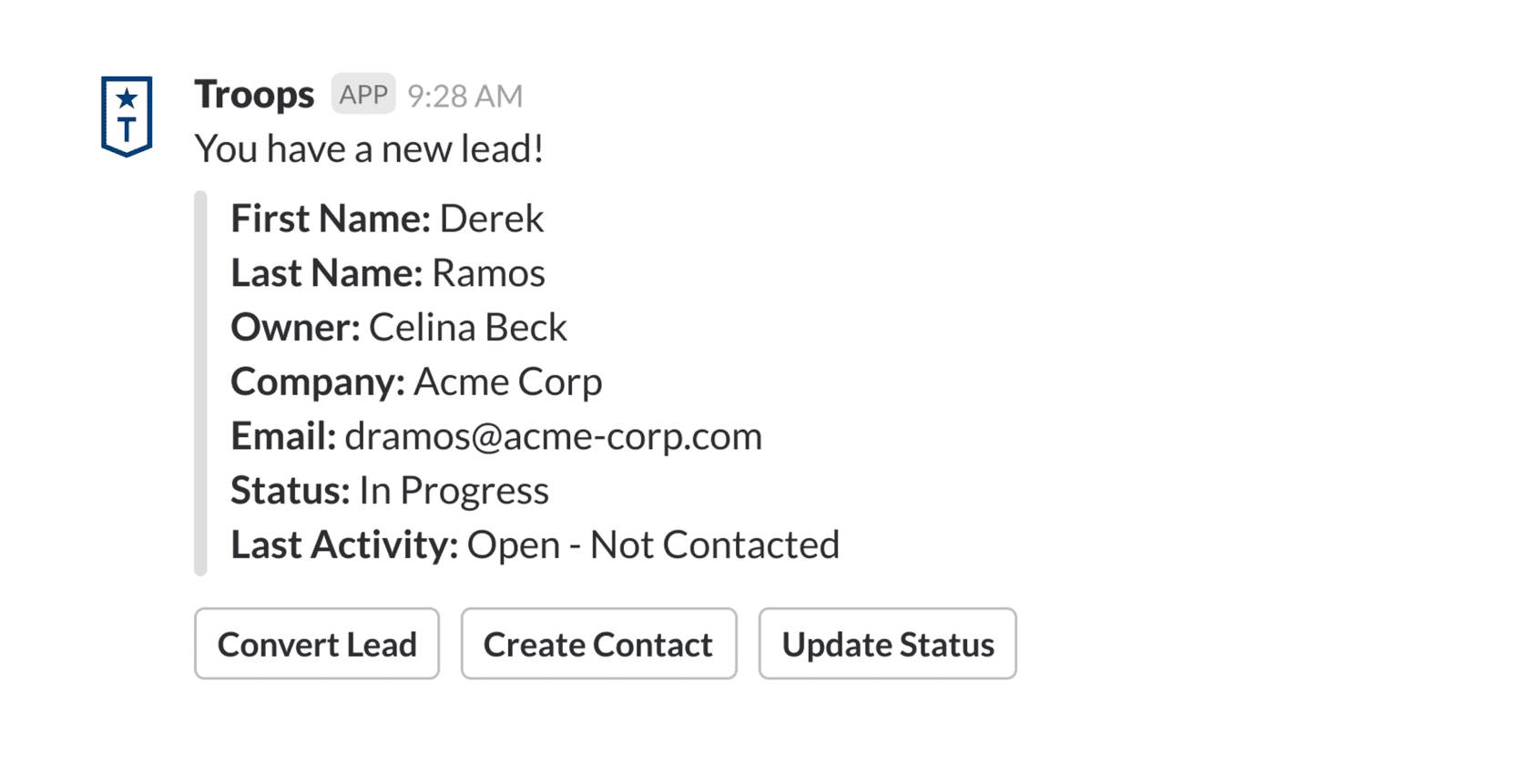 Actionable message example.