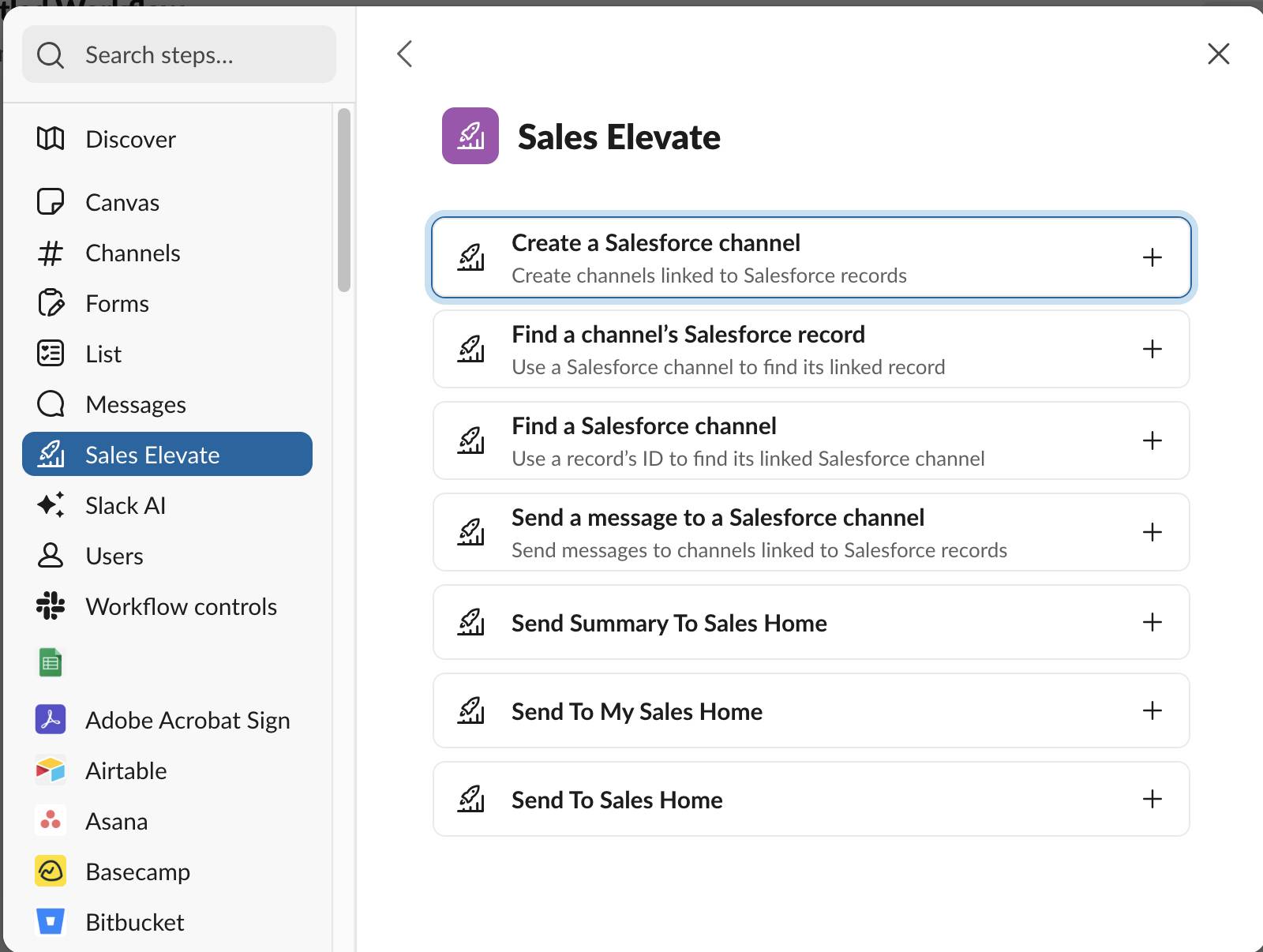 Sales Elevate workflow steps.