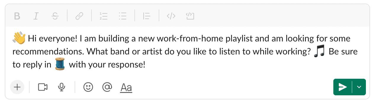 A practice activity example in Slack.