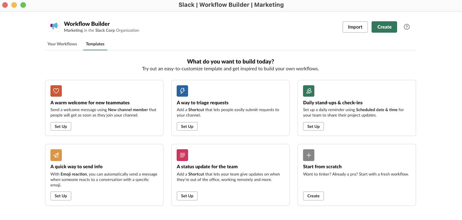 Workflow Builder templates tab with a list of templates