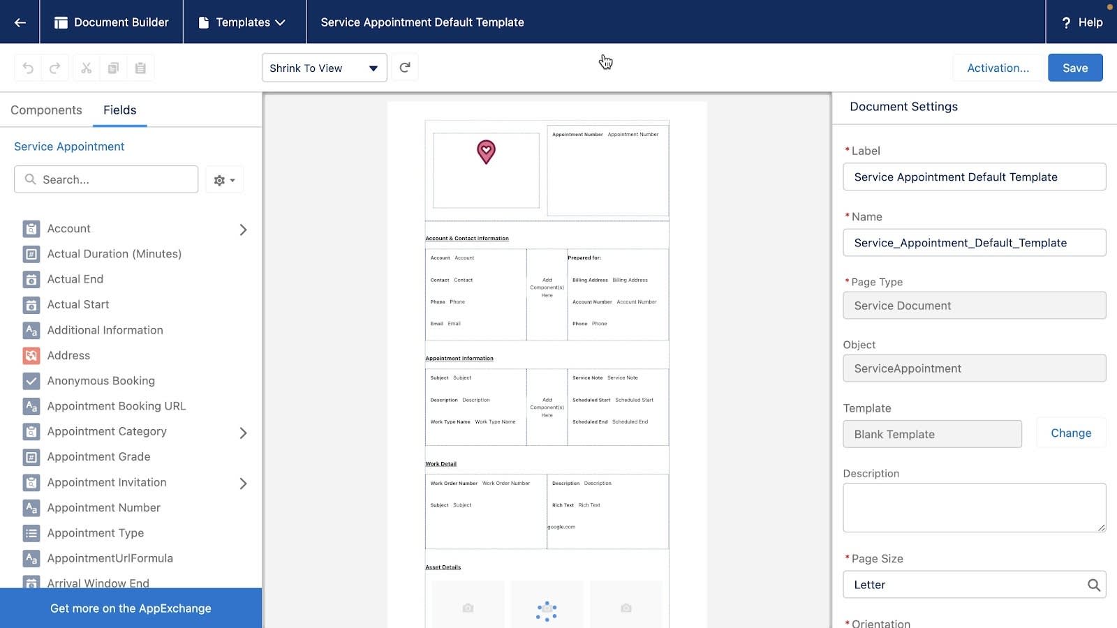 Building a service document in Document Builder