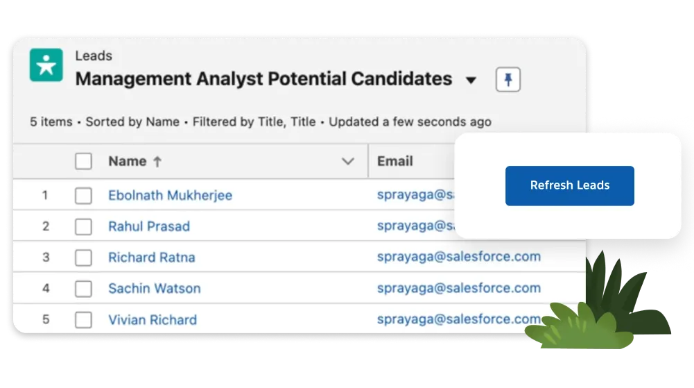 Leads screen showing a list of top candidates