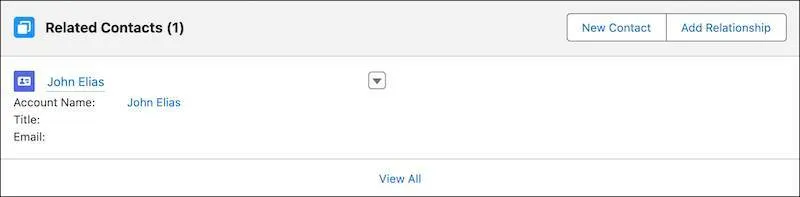 A person account record in the Related Contacts related list on a business account record.