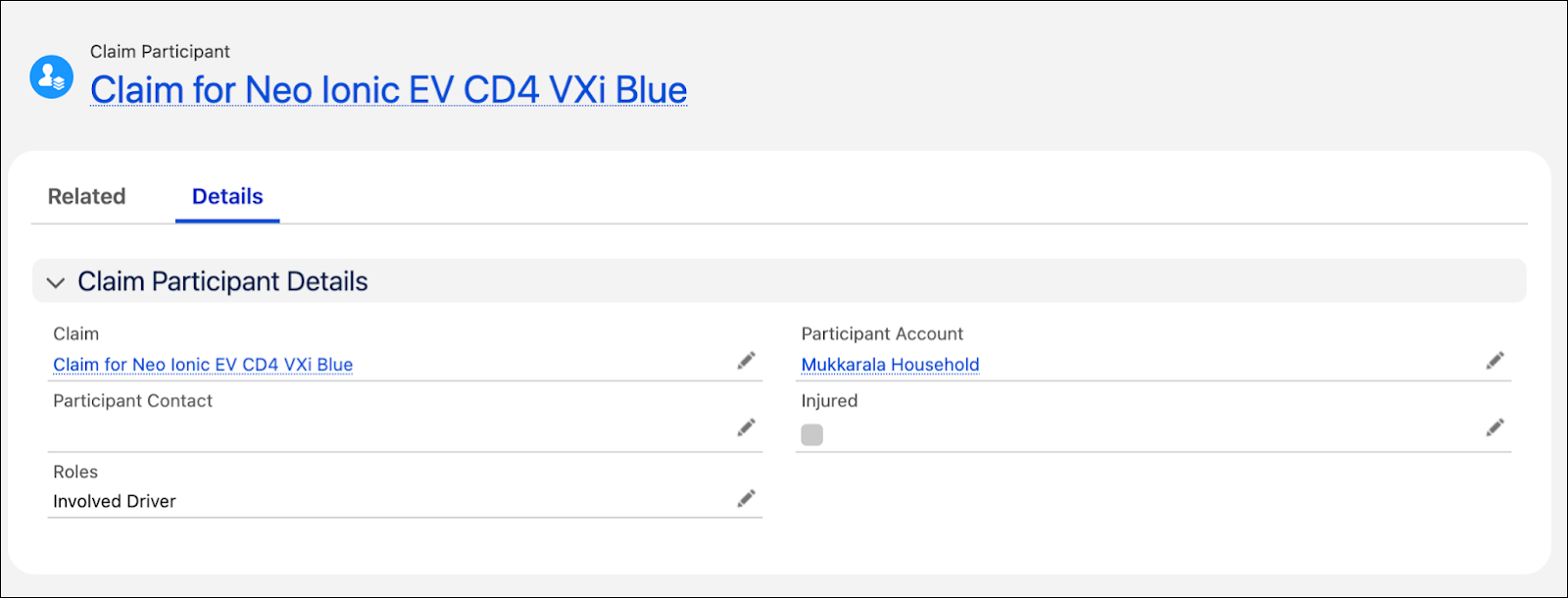 An example of a claim participant record.