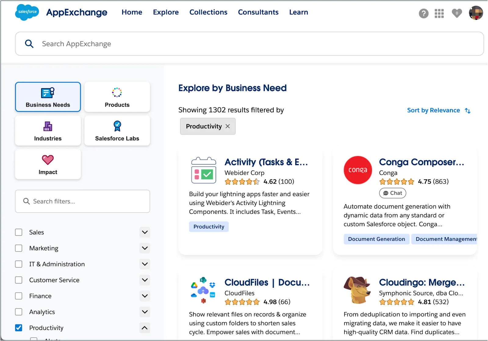 AppExchange のホームページ。