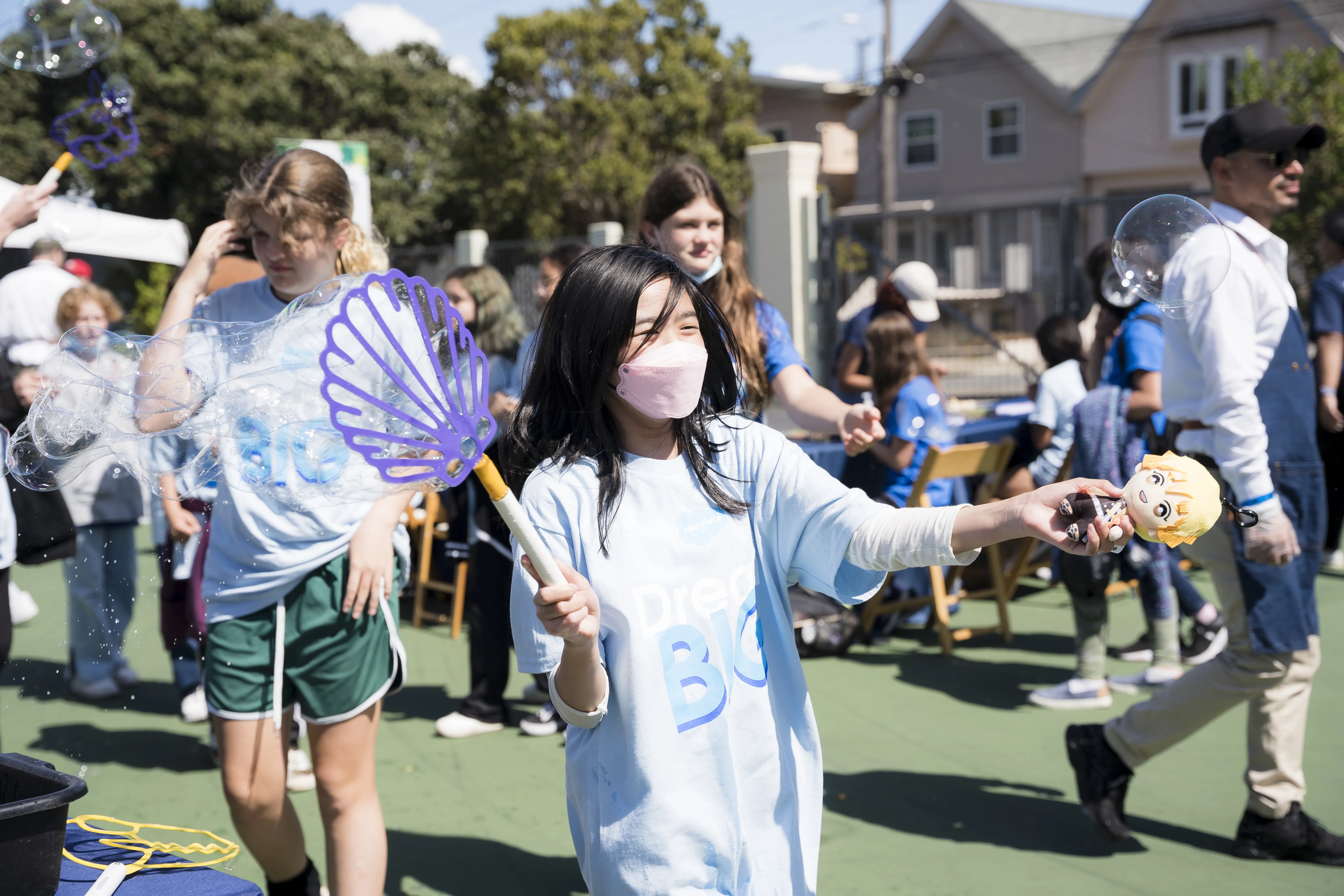 Children playing with bubbles