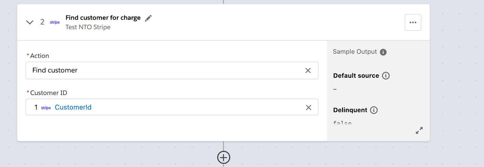 Step 2 of flow showing customer associated with charge in Stripe.