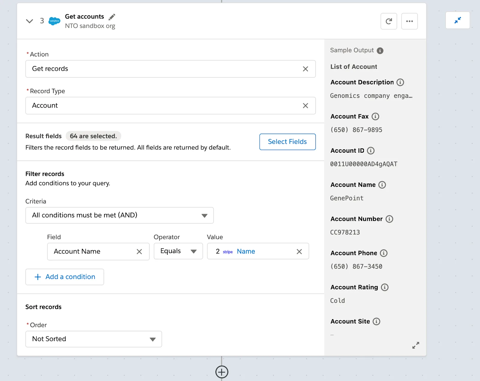 Step 3 of flow showing accounts with same Stripe customer name.