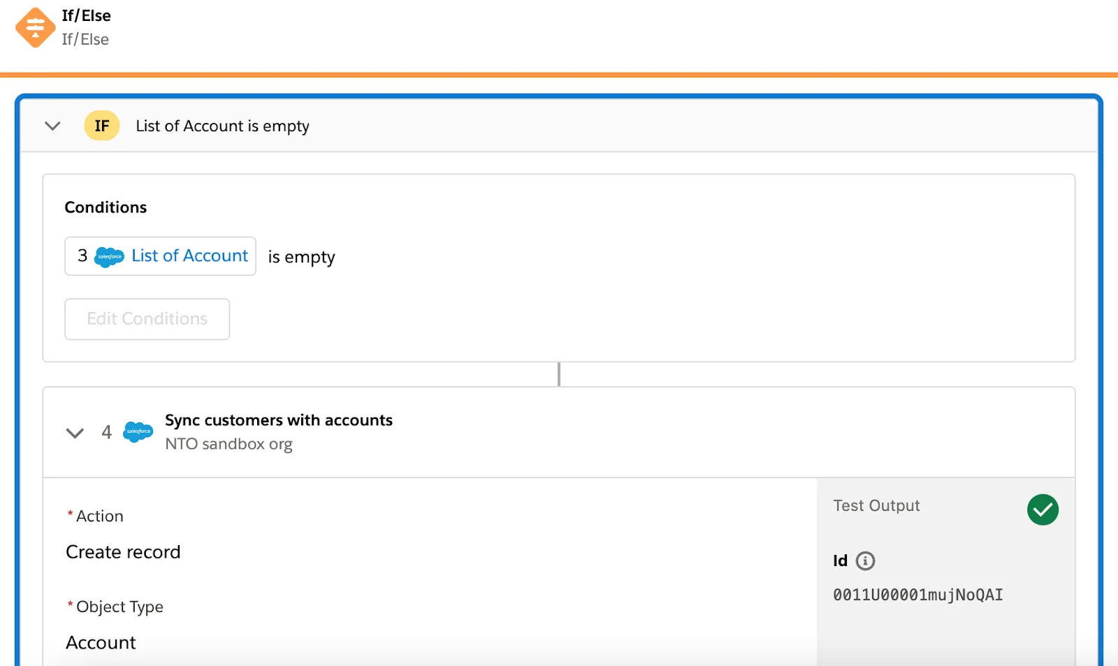 Tested flow showing a green check mark on step 4 within If/Else block.