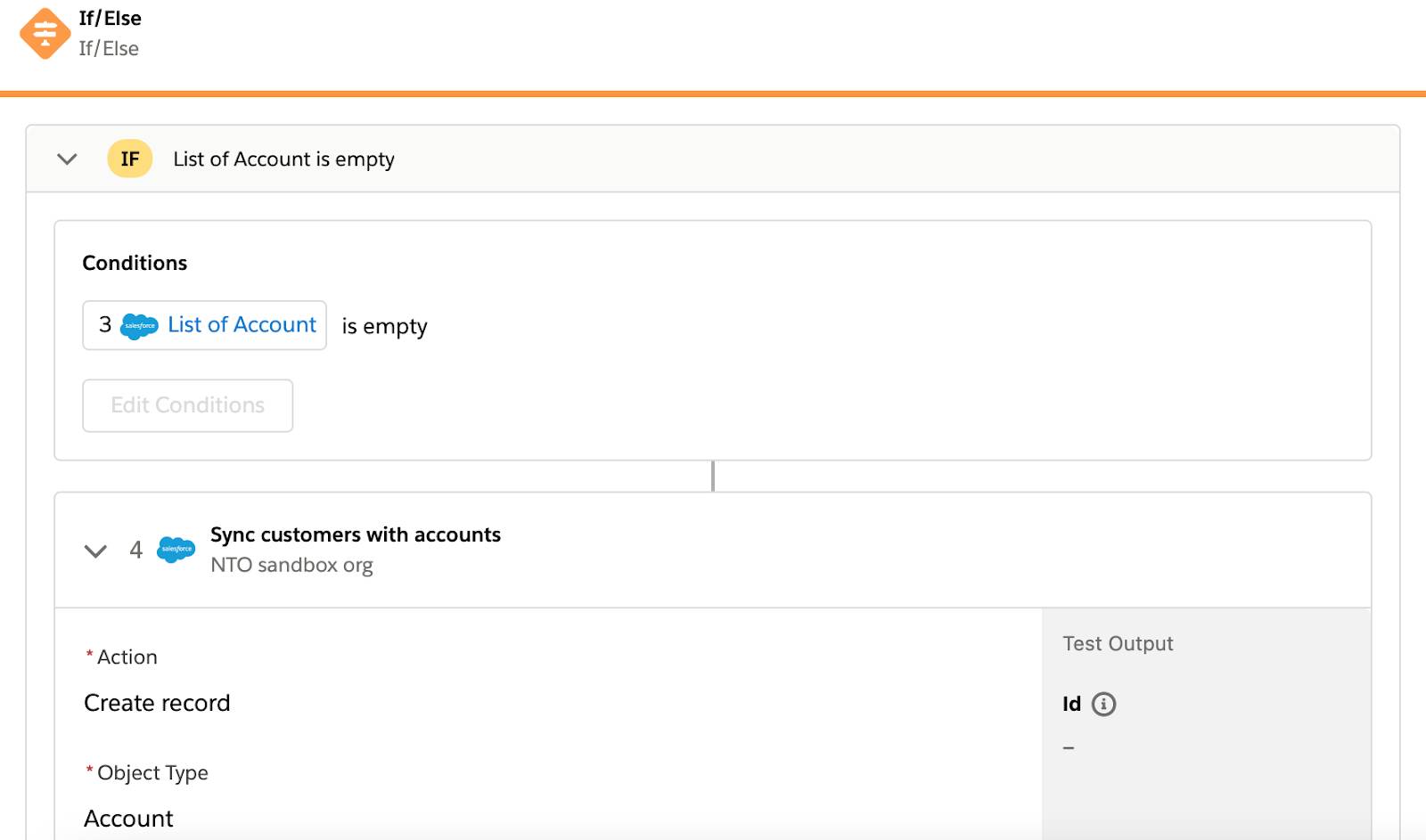 Tested flow showing there’s no test output on step 4.