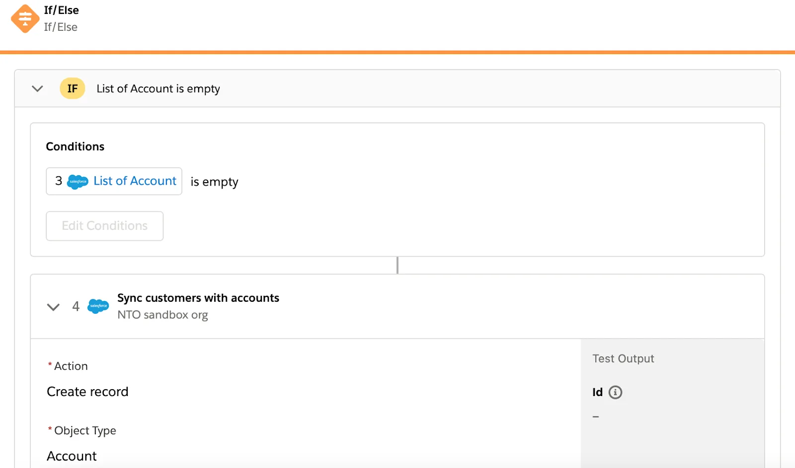 Tested flow showing there’s no test output on step 4.