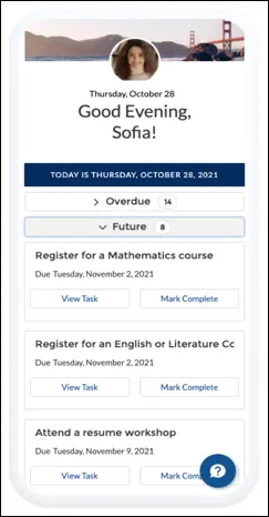 The mobile version of a student portal includes localized messaging, quick action buttons, and intuitive navigation.