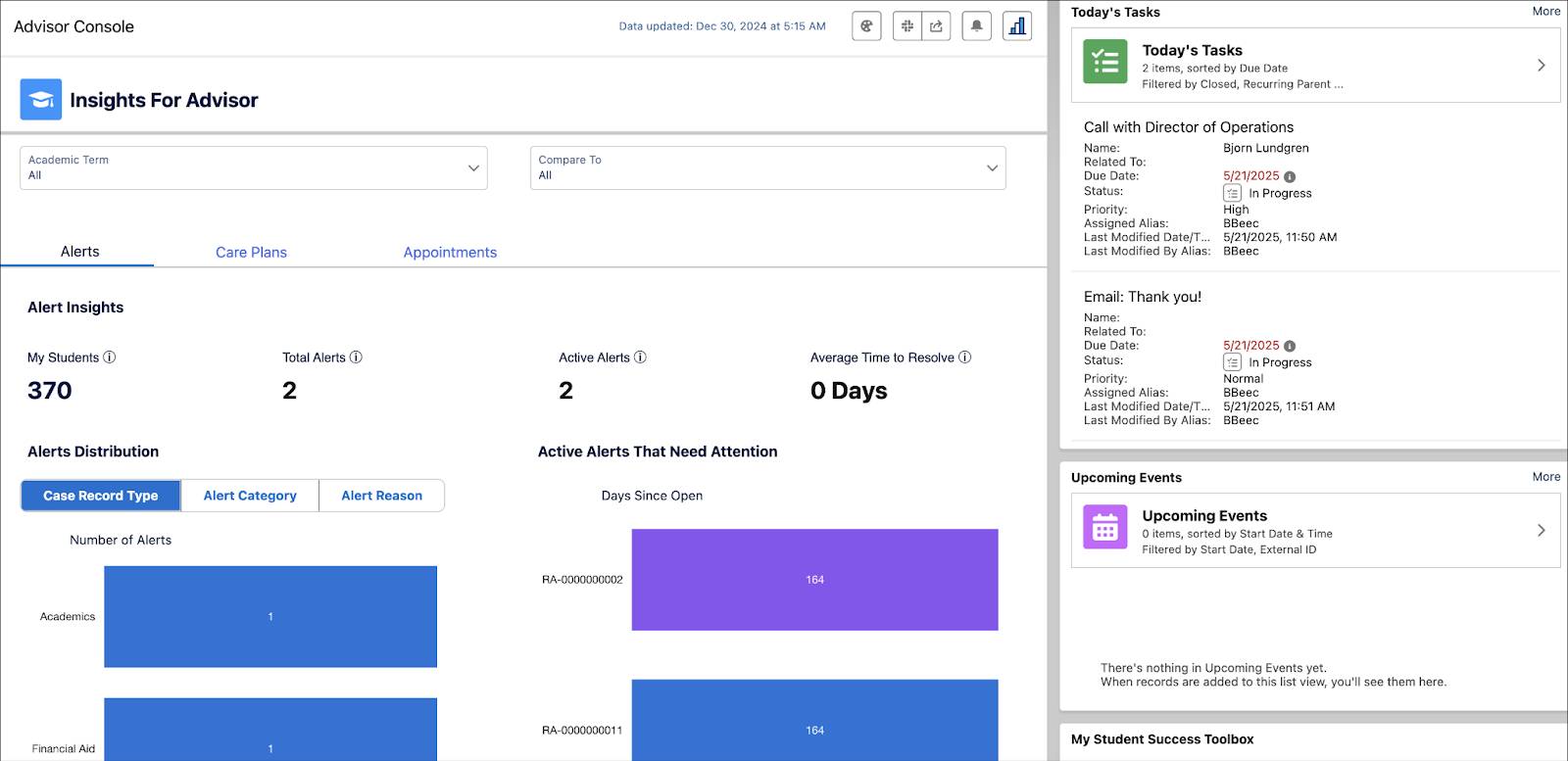 The Advisor Console Home page.