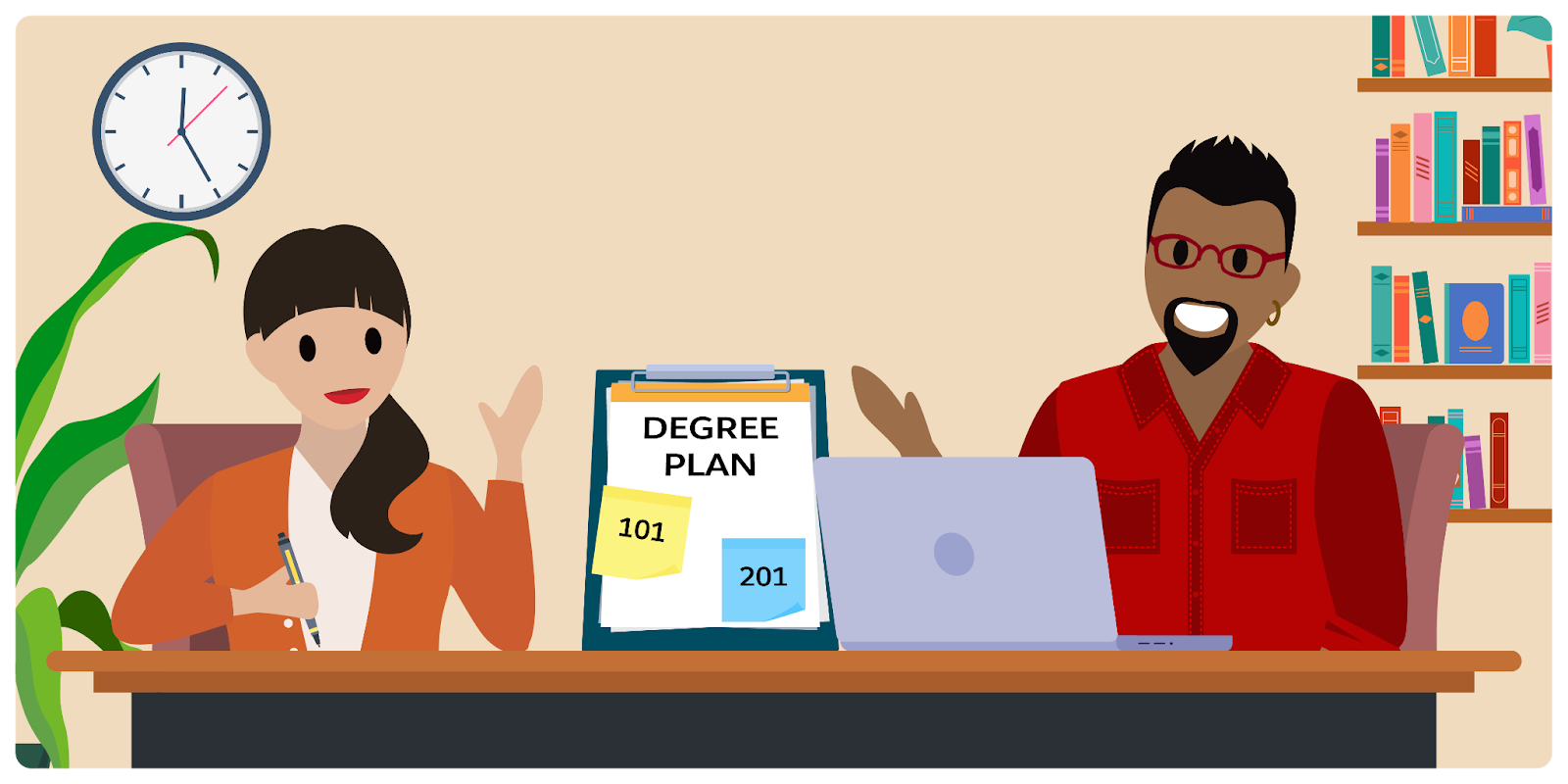 A student collaborating with their advisor to create a degree plan.