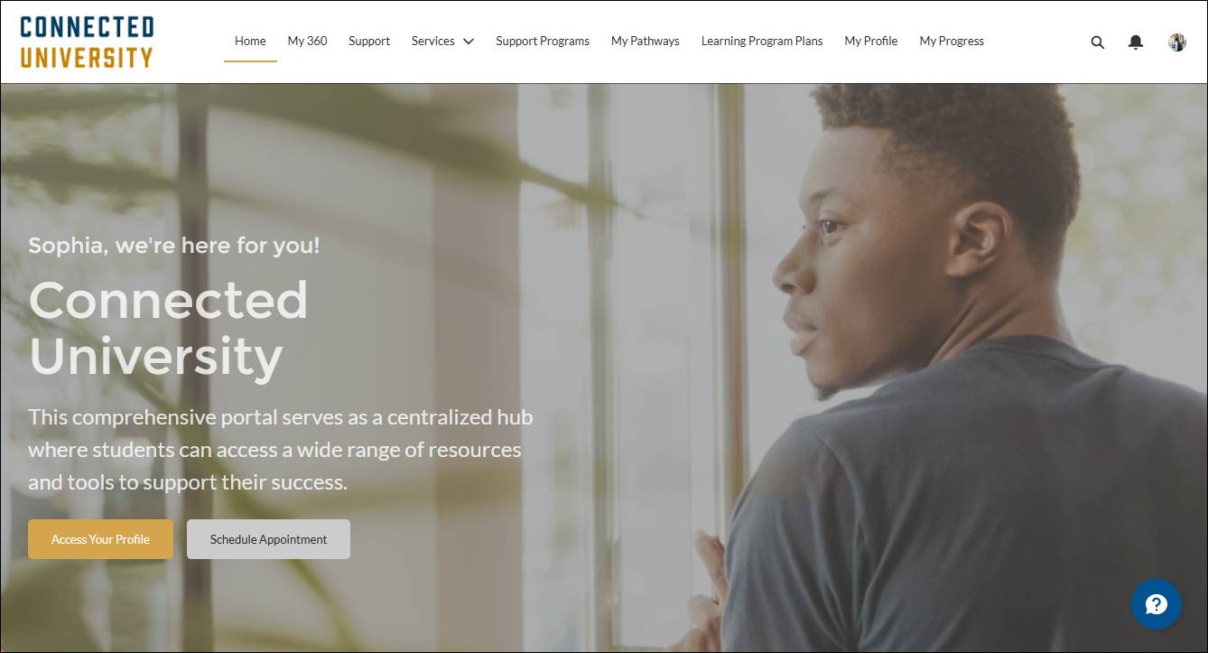 The Home page of the Learner Portal.