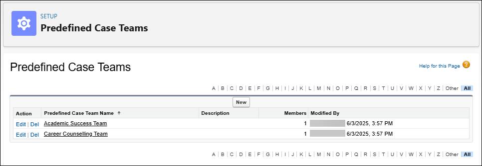 The predefined case teams in Setup.