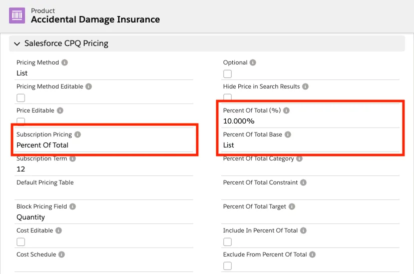 Accidental Damage Insurance product record