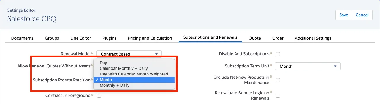 Package-level setting for Subscription Prorate Precision