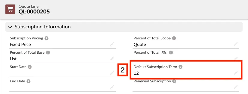 Quote Line record with Default Subscription Term set to 12