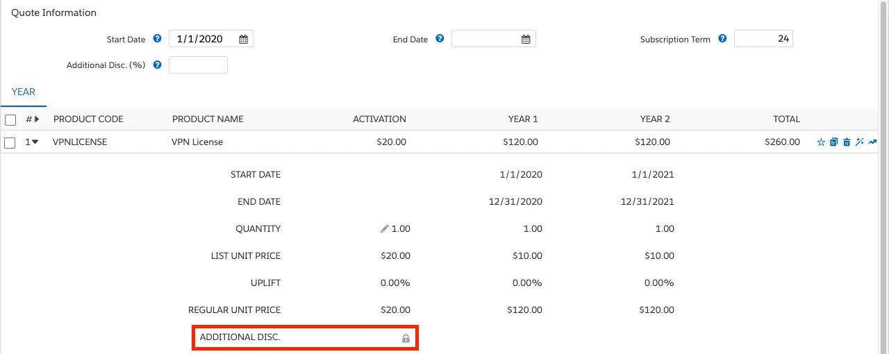 Quote Line Editor with MDQ section expanded