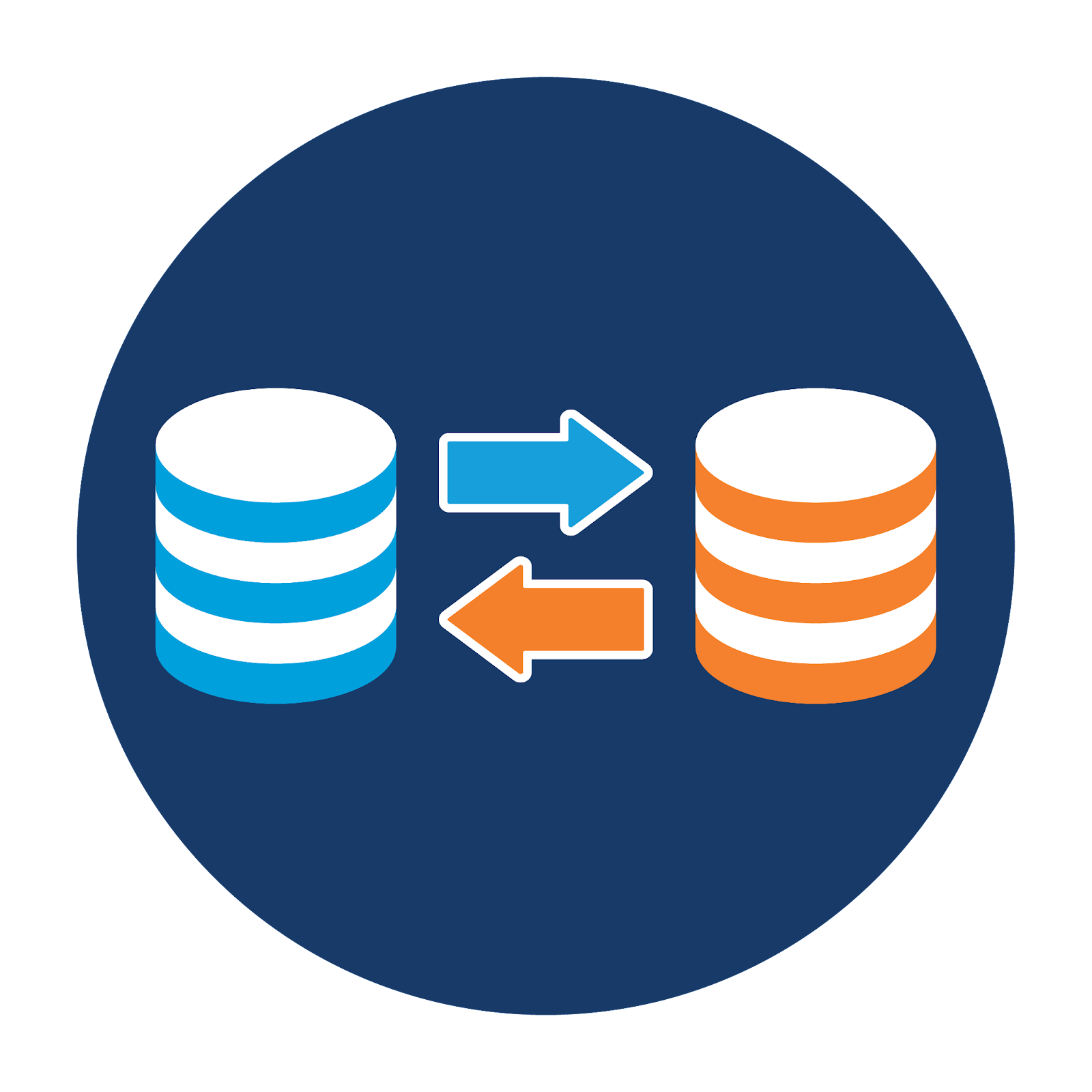 Two data stacks with arrows representing the movement of data