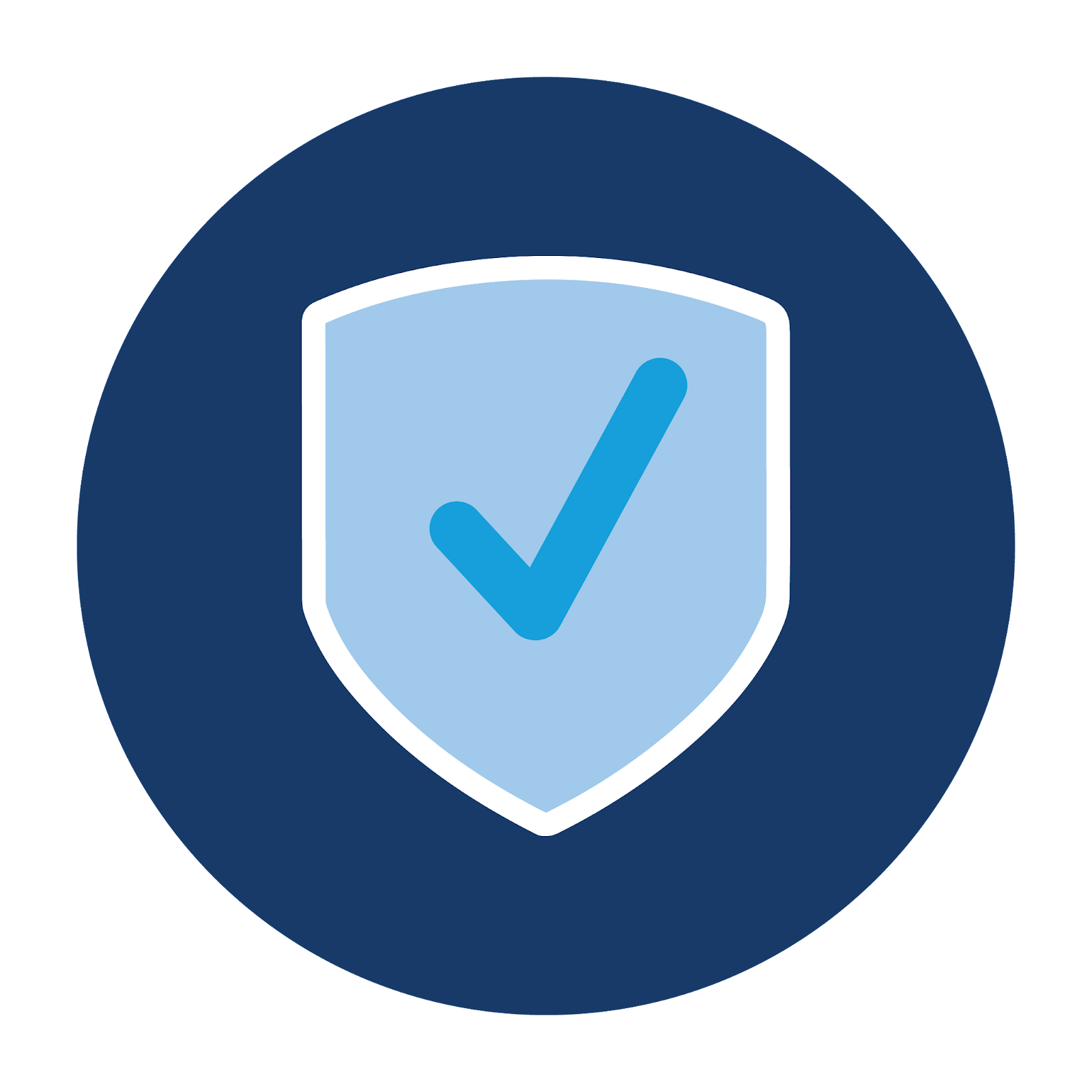 A shield with a check mark representing security