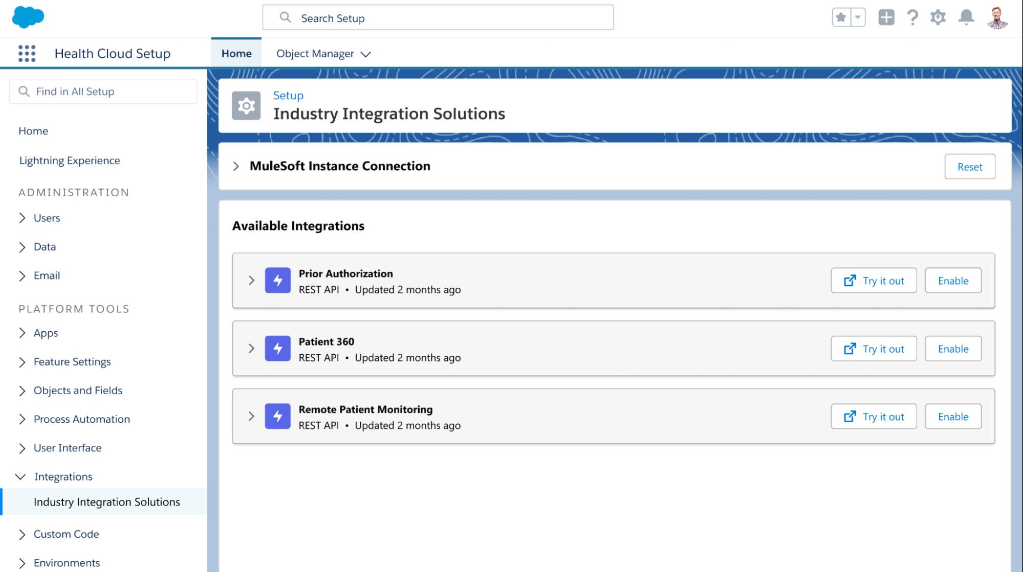 List of Available Integrations in Industry Integration Solutions in Salesforce