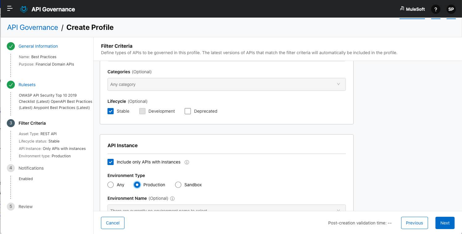 Defining types of APIs to be governed